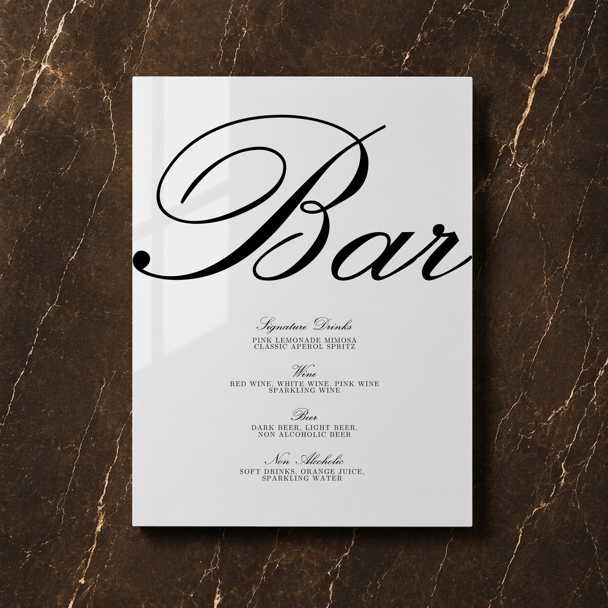 Reina Collection Acrylic Wedding Bar & Drinks Sign