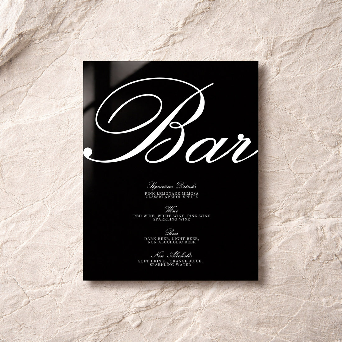 Reina Collection Acrylic Wedding Bar & Drinks Sign
