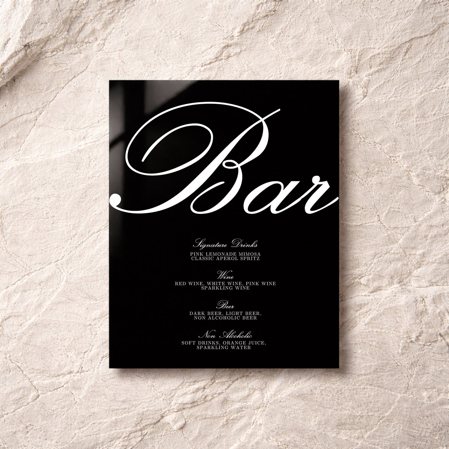 Reina Collection Acrylic Wedding Bar & Drinks Sign