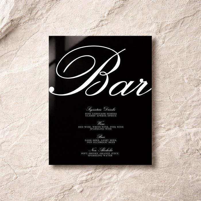 Reina Collection Acrylic Wedding Bar & Drinks Sign