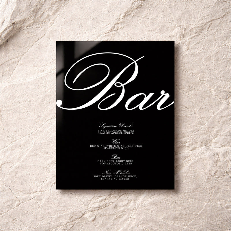 Reina Collection Acrylic Wedding Bar & Drinks Sign