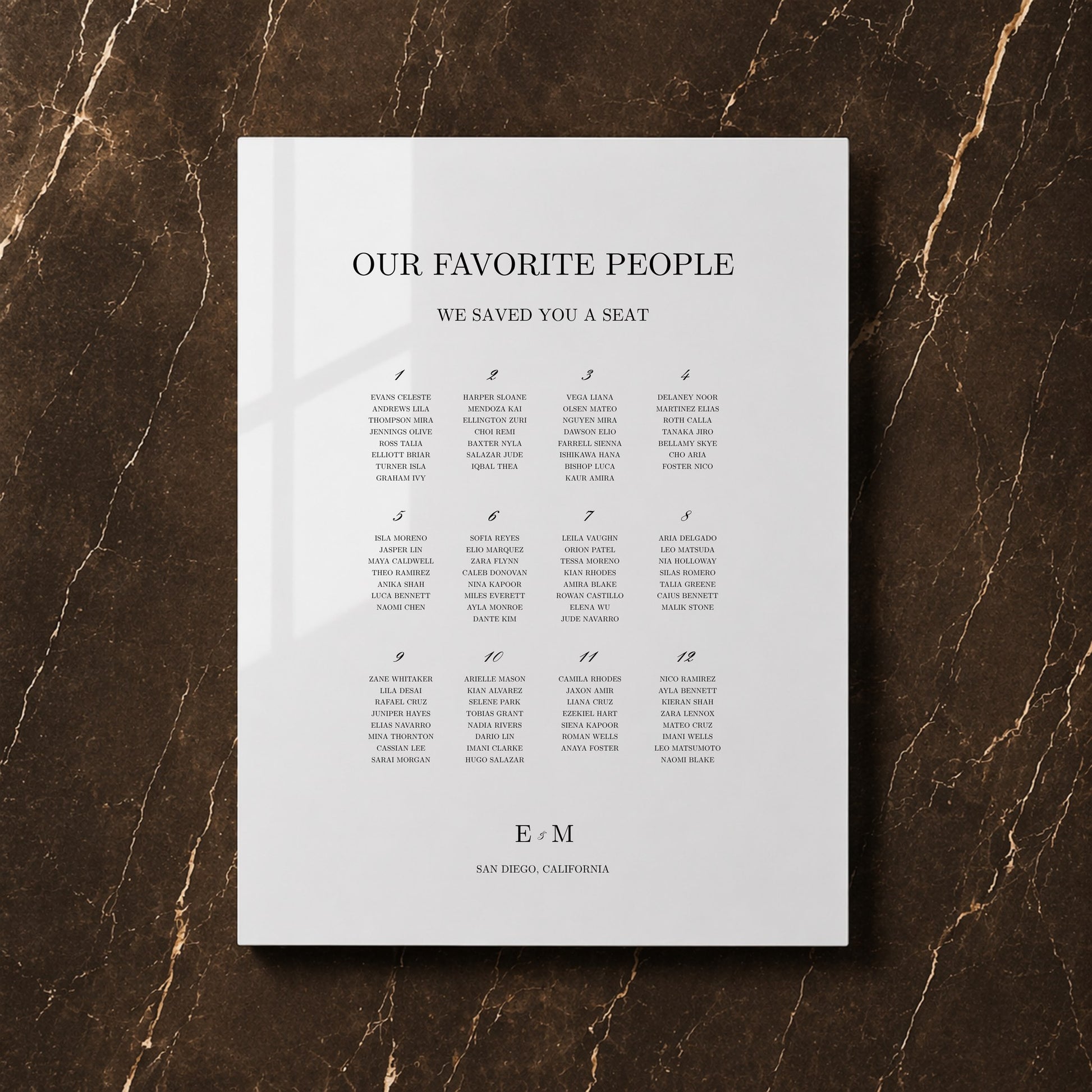 Reina Collection Acrylic Wedding Seating Chart Sign