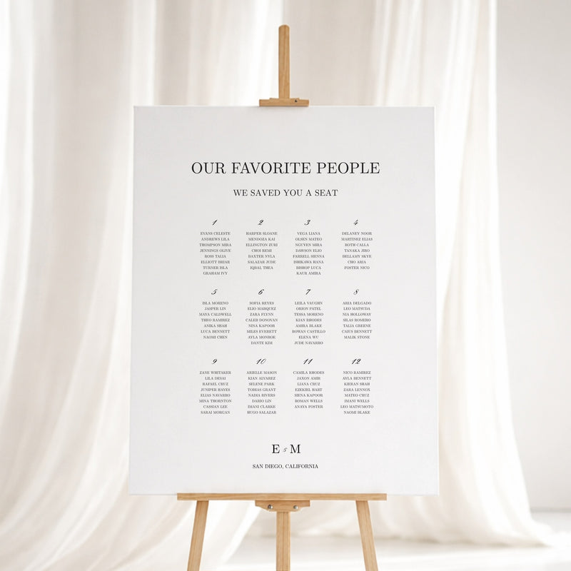 Reina Collection Gatorboard Wedding Seating Chart Sign