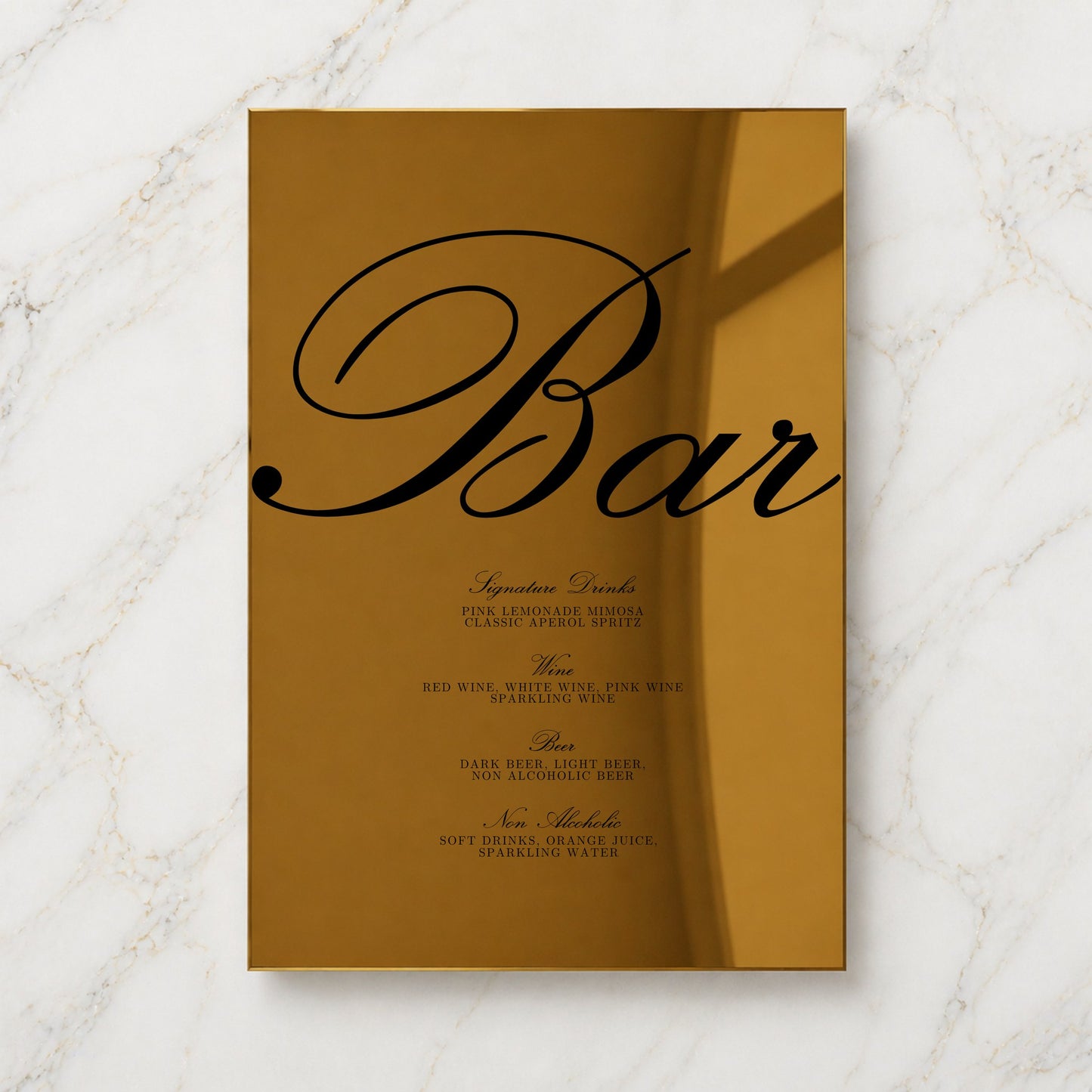 Reina Collection Gold Mirror Wedding Bar & Drinks Sign
