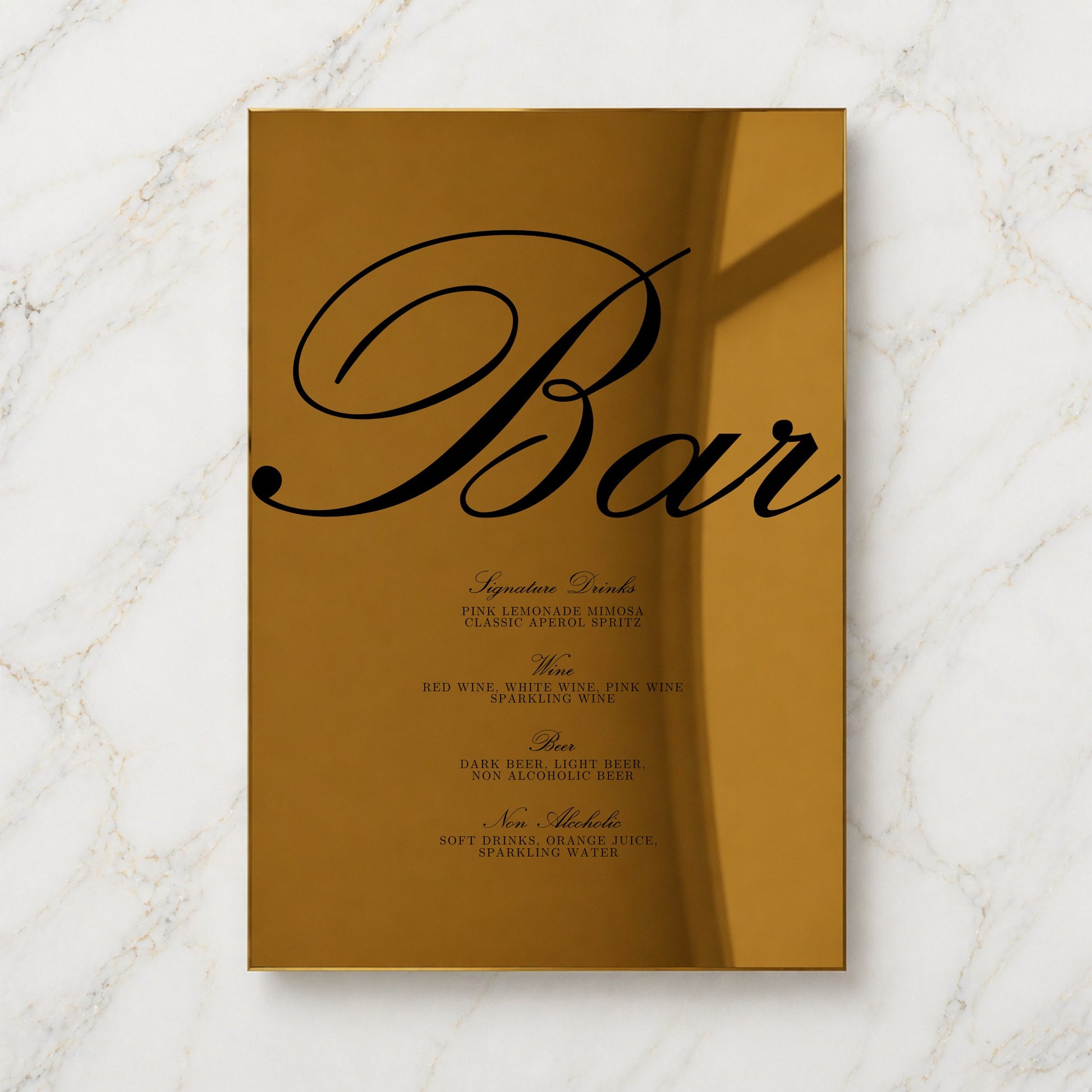 Reina Collection Gold Mirror Wedding Bar & Drinks Sign