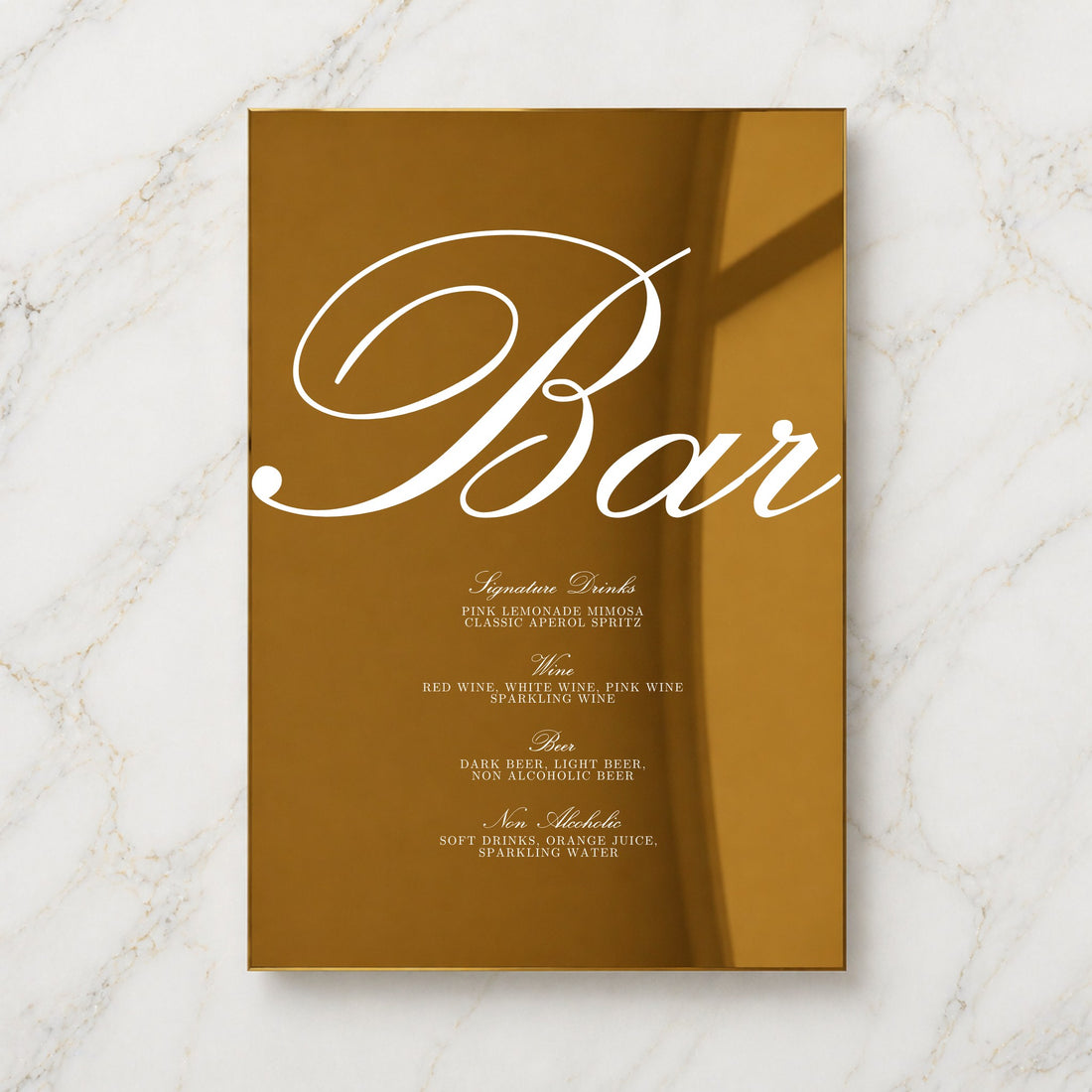 Reina Collection Gold Mirror Wedding Bar & Drinks Sign