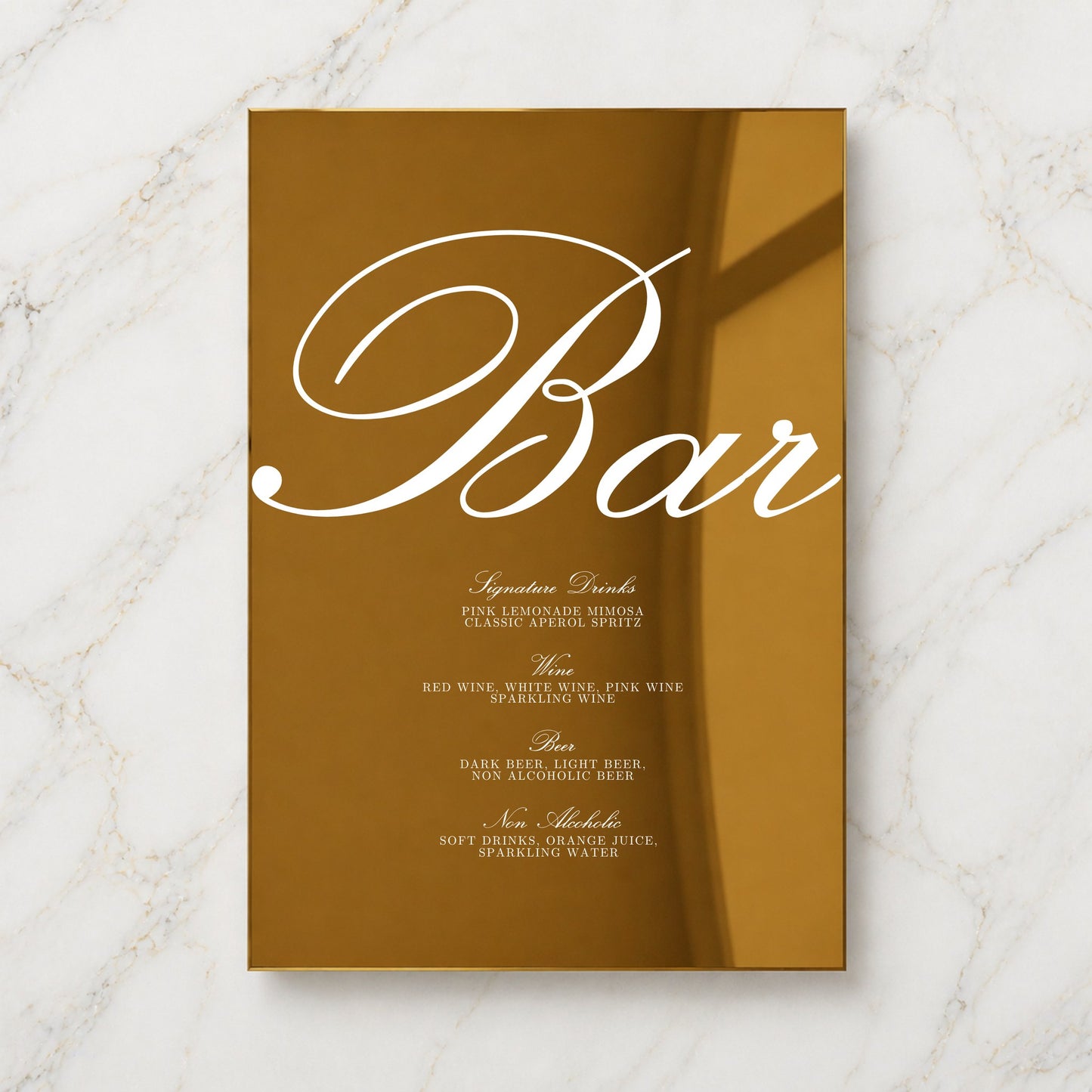 Reina Collection Gold Mirror Wedding Bar & Drinks Sign