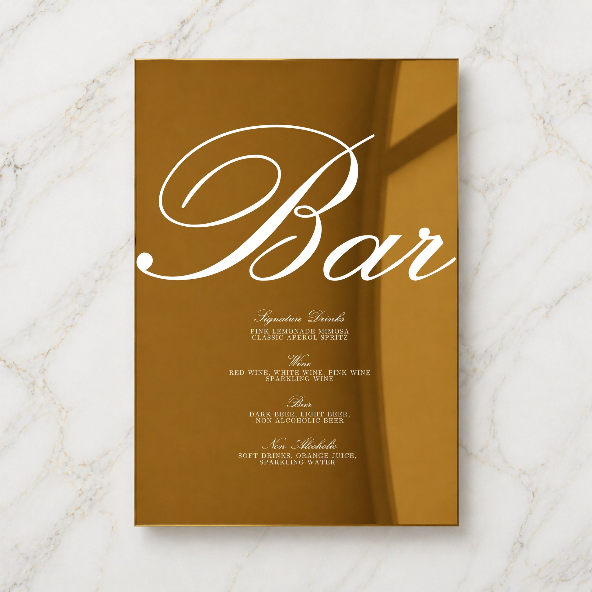 Reina Collection Gold Mirror Wedding Bar & Drinks Sign