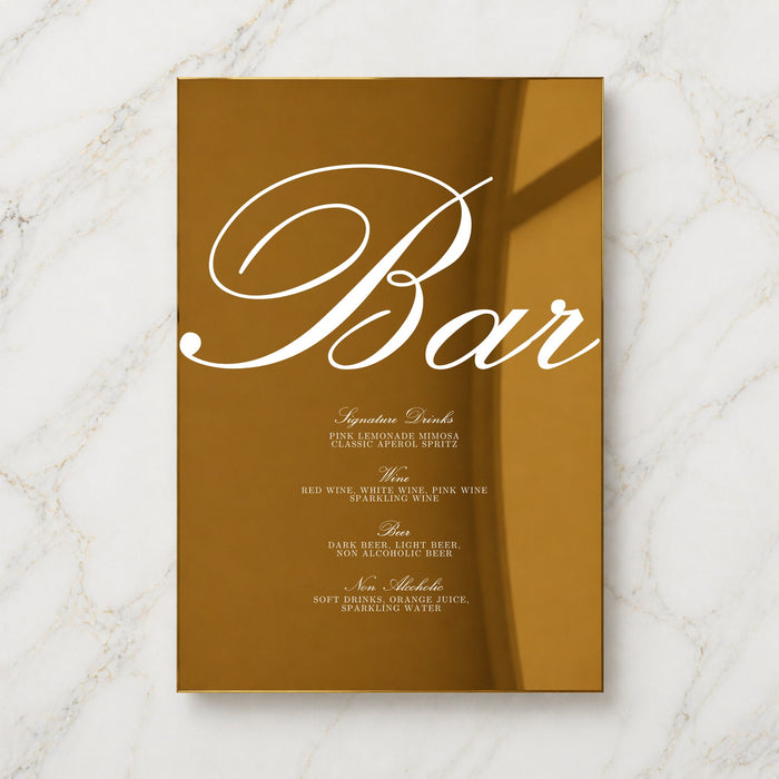 Reina Collection Gold Mirror Wedding Bar & Drinks Sign