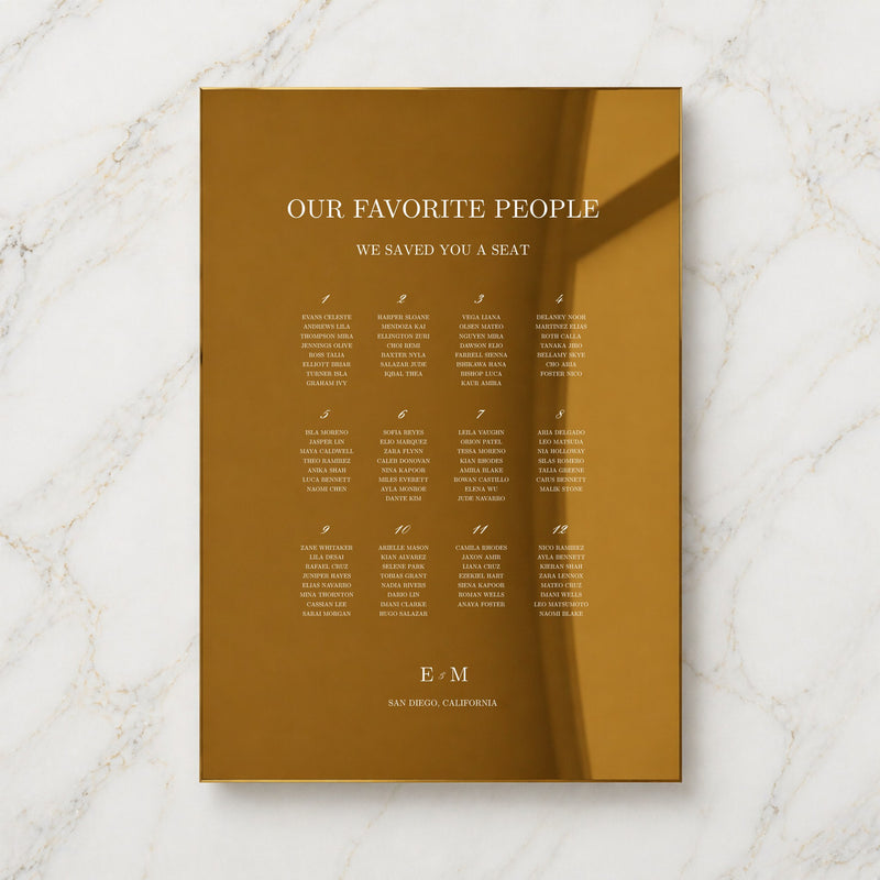 Reina Collection Gold Mirror Wedding Seating Chart Sign