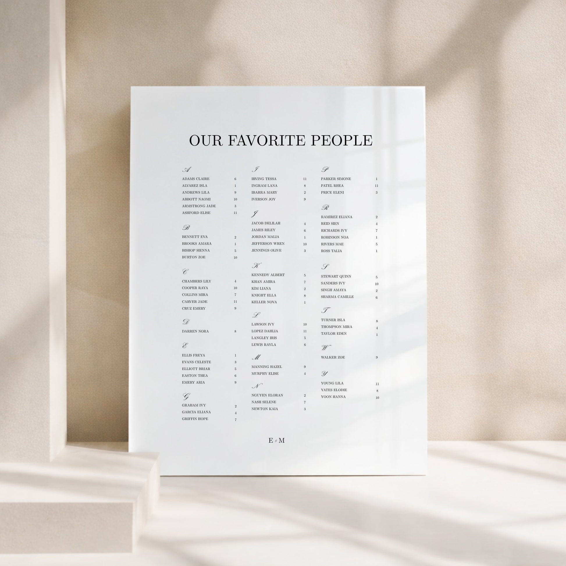 Reina Collection Acrylic Wedding Seating Chart Sign