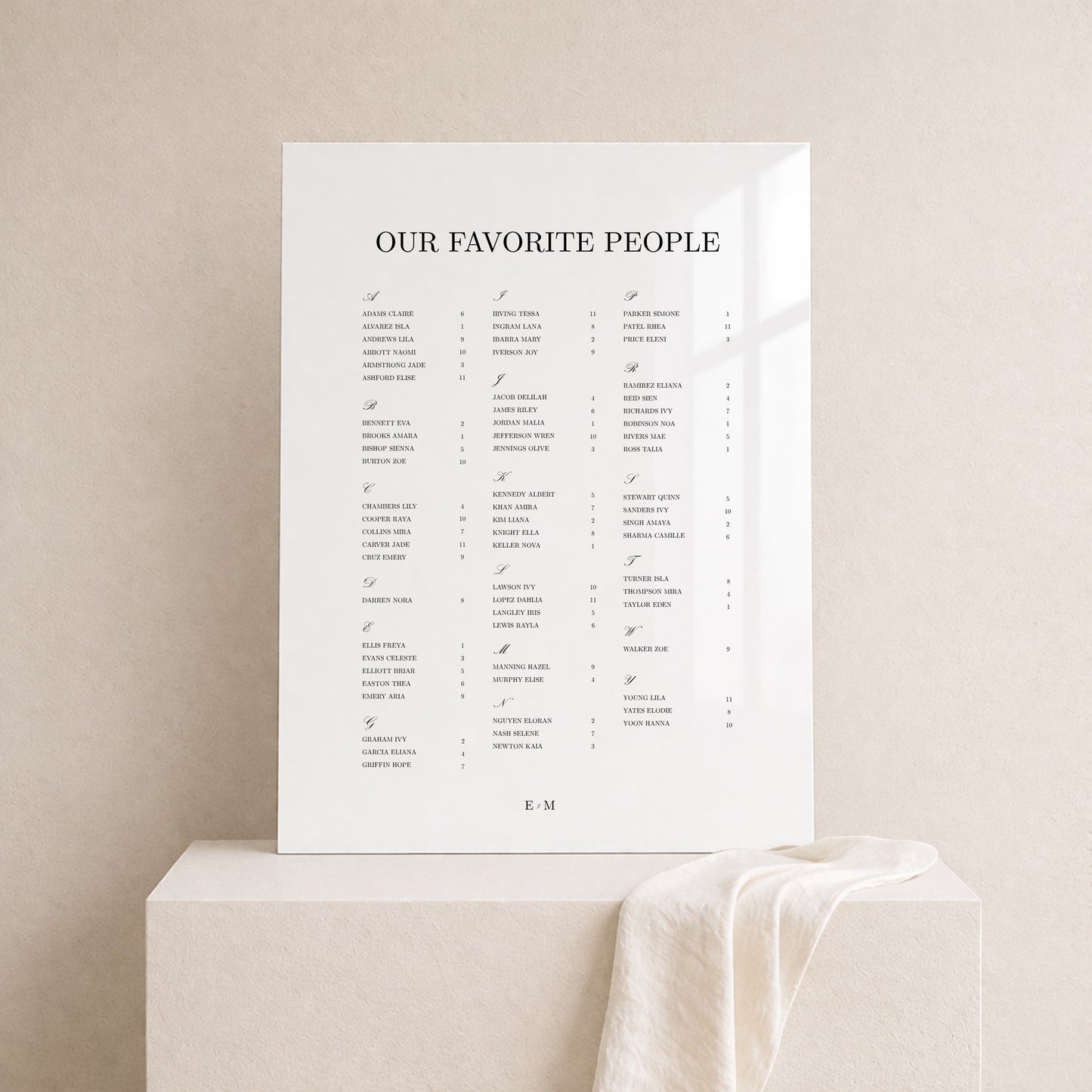 Reina Collection Acrylic Wedding Seating Chart Sign