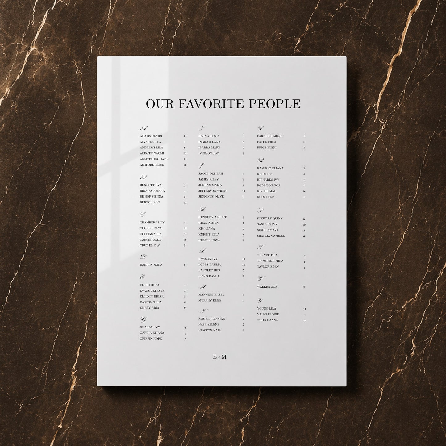 Reina Collection Acrylic Wedding Seating Chart Sign