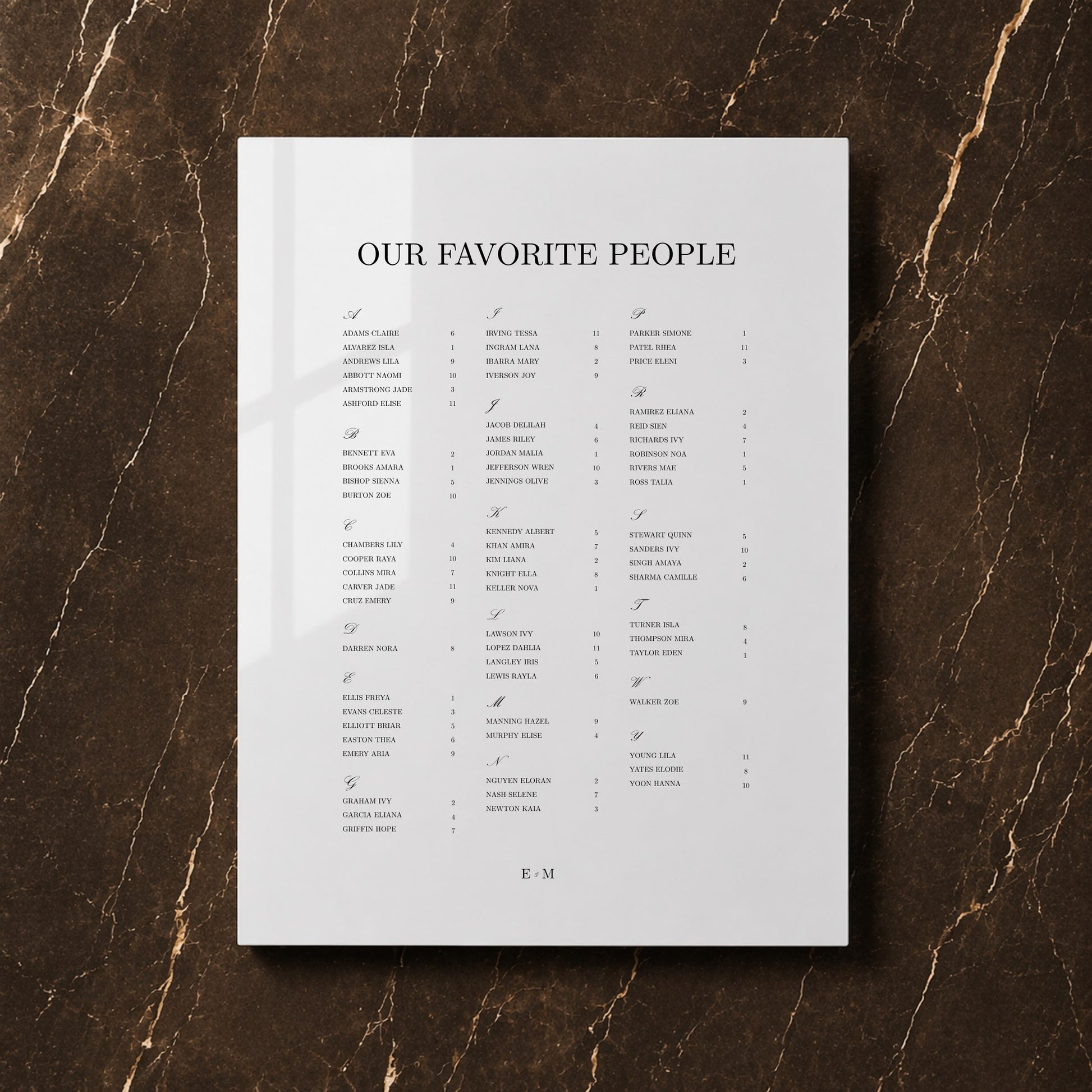 Reina Collection Acrylic Wedding Seating Chart Sign