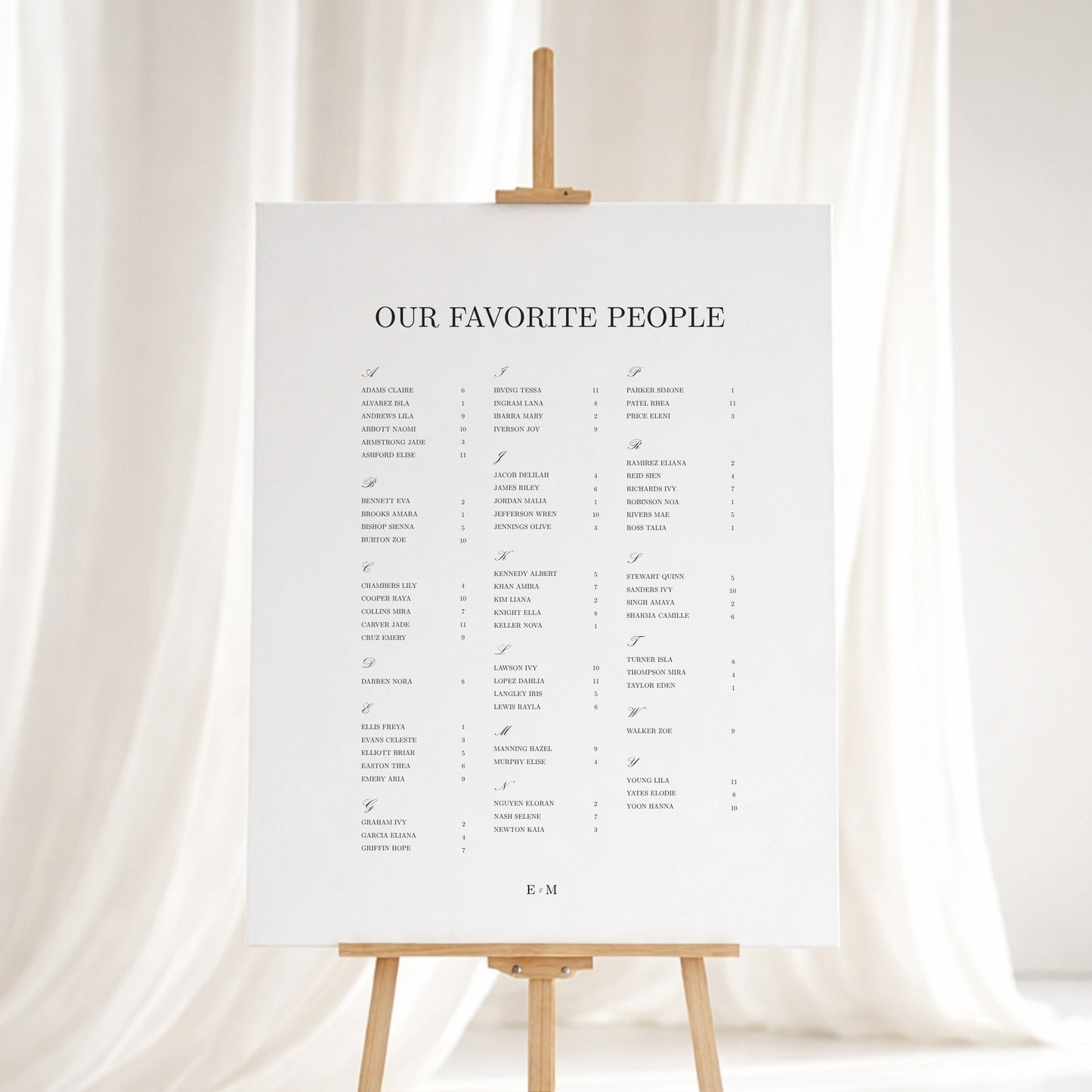 Reina Collection Gatorboard Wedding Seating Chart Sign