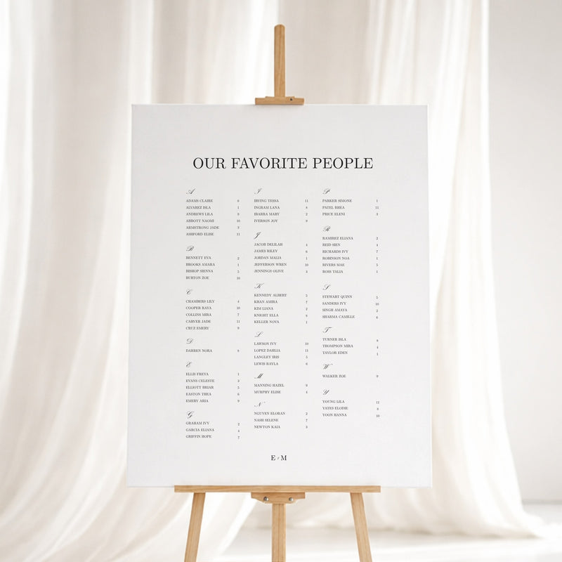 Reina Collection Gatorboard Wedding Seating Chart Sign