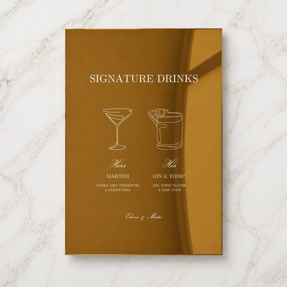Reina Collection Gold Mirror Wedding Bar & Drinks Sign