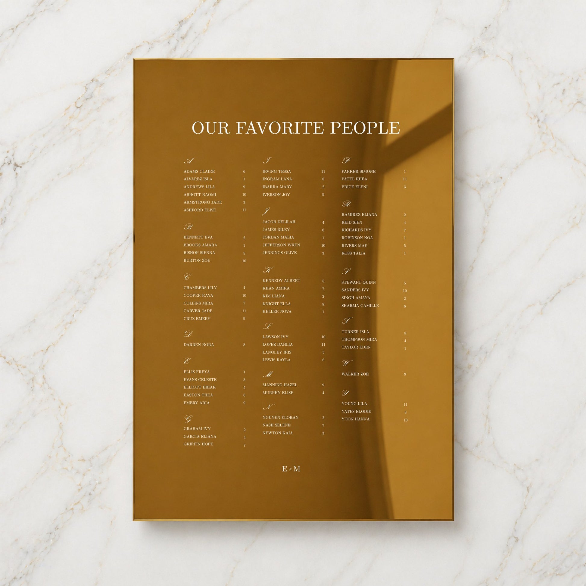 Reina Collection Gold Mirror Wedding Seating Chart Sign