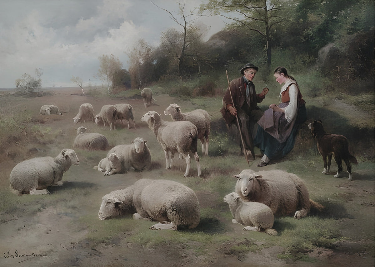 Shepherd and Flock, vintage wall art print
