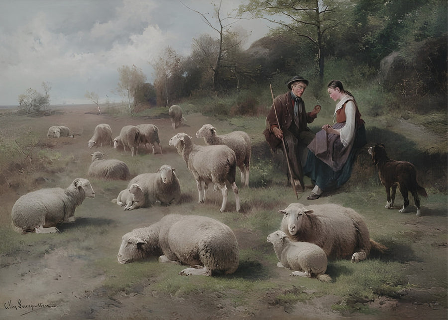 Shepherd and Flock, vintage wall art print
