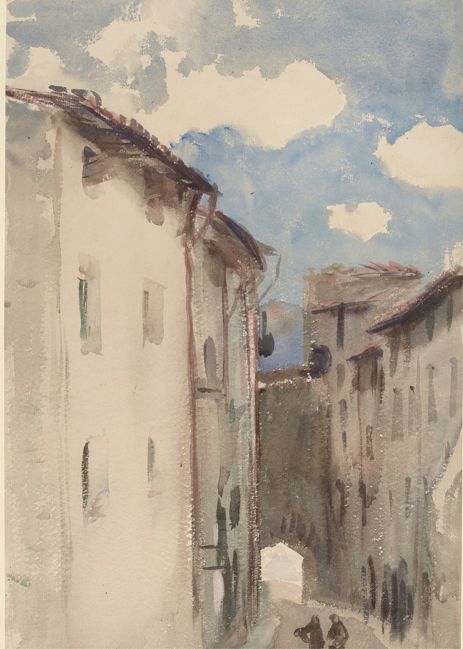 Sunlit European Street, vintage wall art print