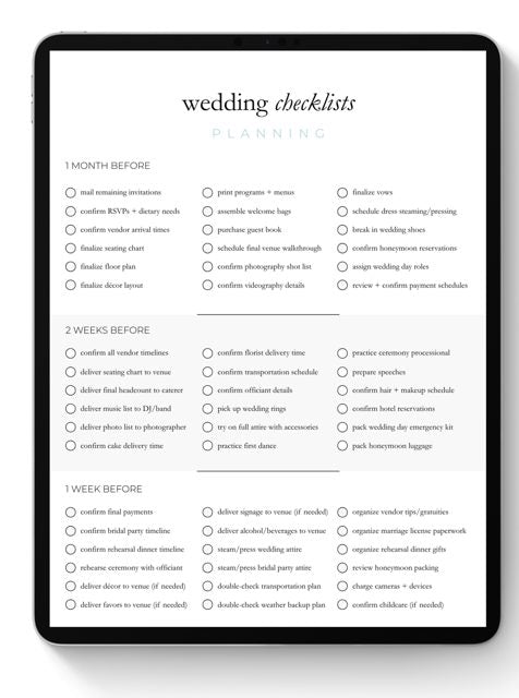Wedding Blueprint Planner Checklists